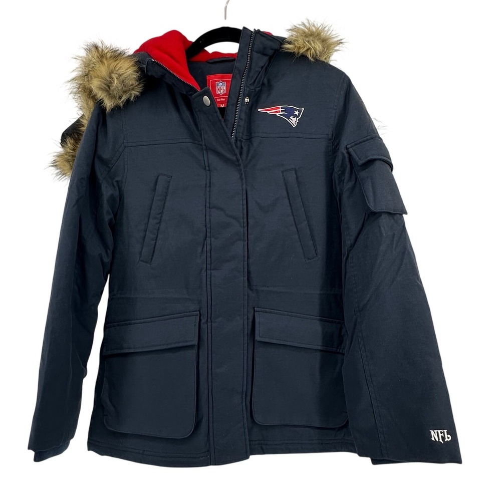 NFL New England Patriots Parka Jacket Women M Navy Blue Rare NWOT Football Cozy